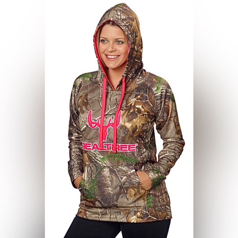 Real Tree Women’s Camouflage Drawstring Hoodie Pouch Pocket Embroidered Logo